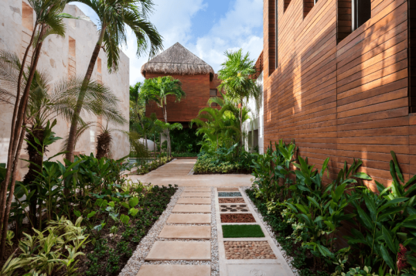 stone and gravel walk way in outdoor spa